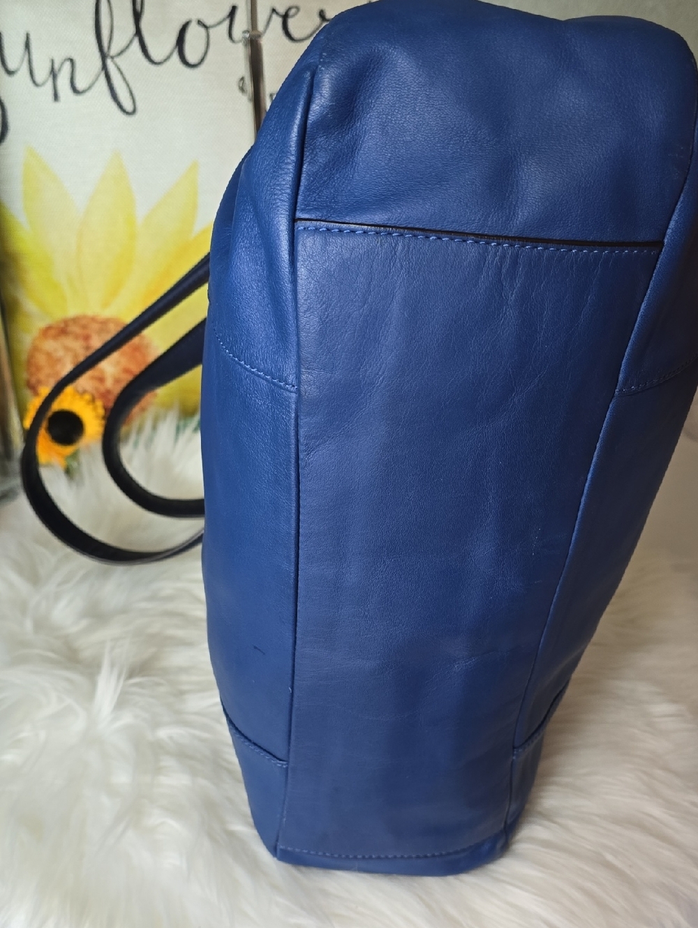 Coach Daisy Spectator Blue Leather Tote with Lime Trim and Navy Blue Handles - Picture 7 of 15